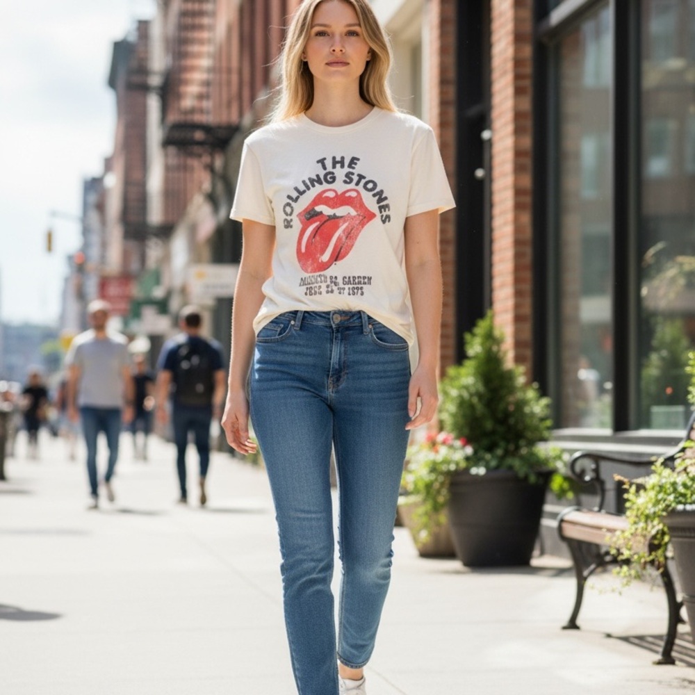 Original The Rolling Stones Adult Cream and Red Graphic Tee​